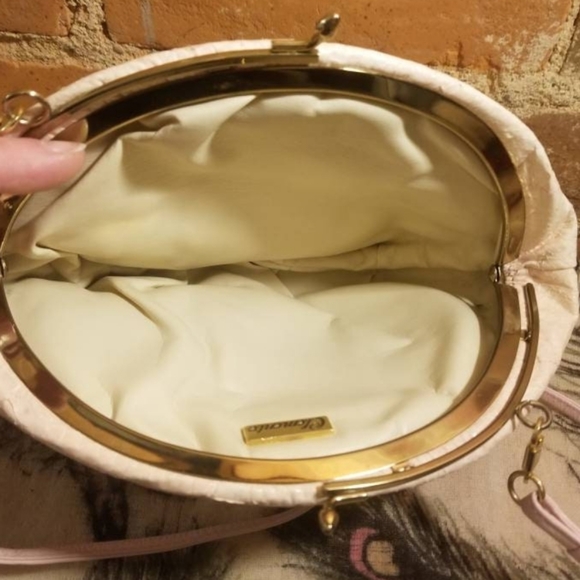 PRETTY IN PINK VINTAGE CLEMENTE PURSE SNAKESKIN LEATHER CLUTCH 80S PEACH RETRO - Picture 7 of 7